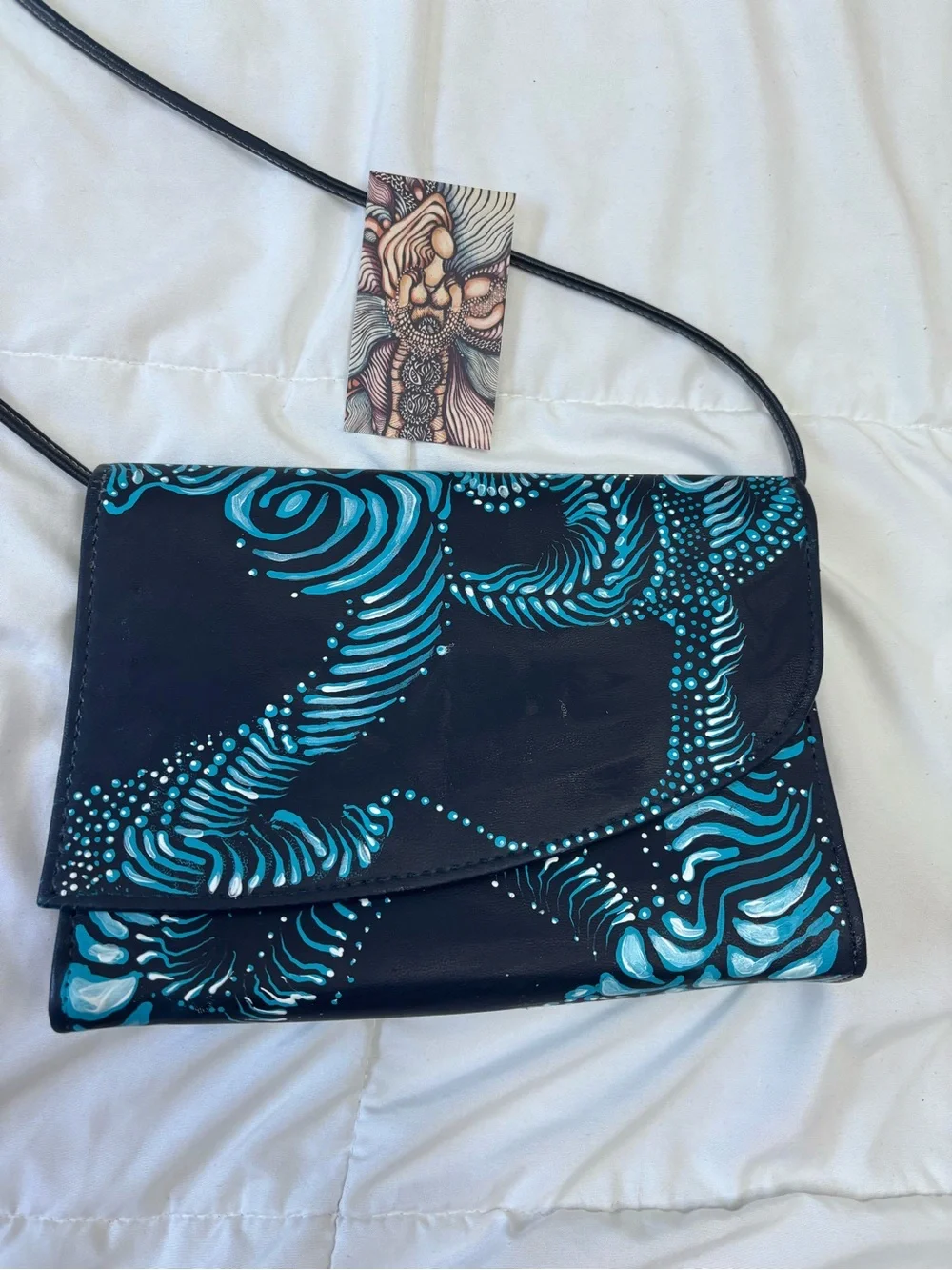 Blue Patterned Women's Crossbody Bag. Hand painted. One of a kind.